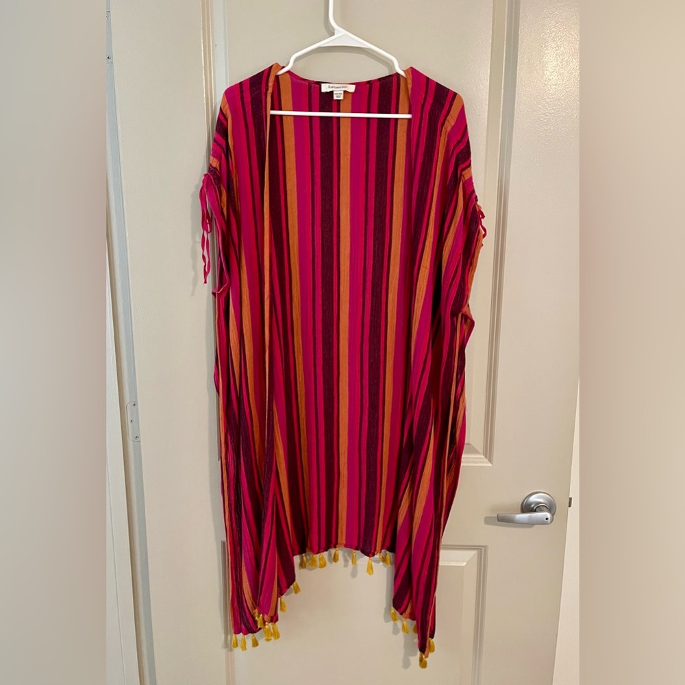 Francesca’s Pink Striped Swim Coverup Kimono